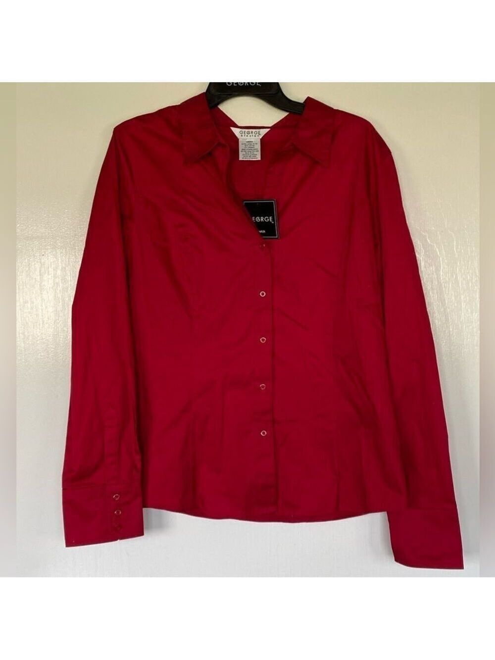 NWT George Red Button Front Blouse Long Sleeve Women's XL 16-18